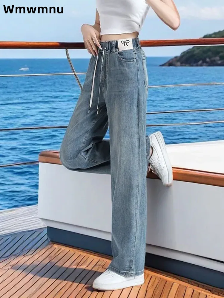 

Strap Elastic High Waisted Straight Jeans Baggy Vintage Streetwear Woman's Causal Denim Pantalons Fashion New Loose Vaqueros
