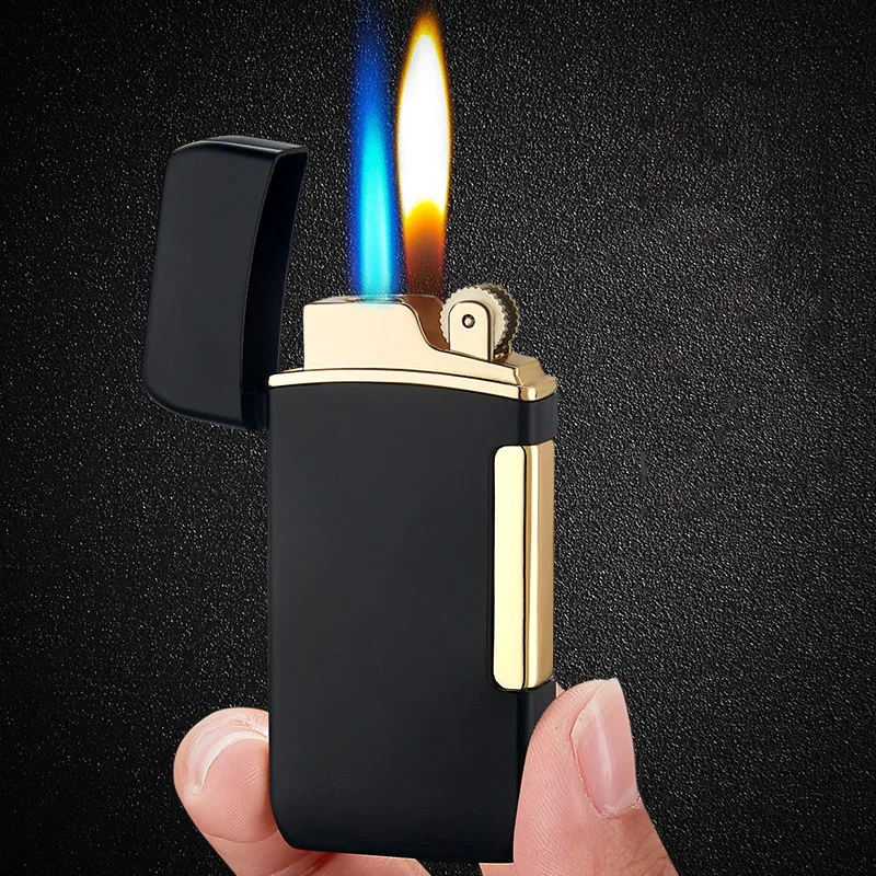 Black, Gold, Red, Open Flame Conversion Straight Punch Double Fire Inflatable Lighter, Modern Simple Creative Windproof Lighter