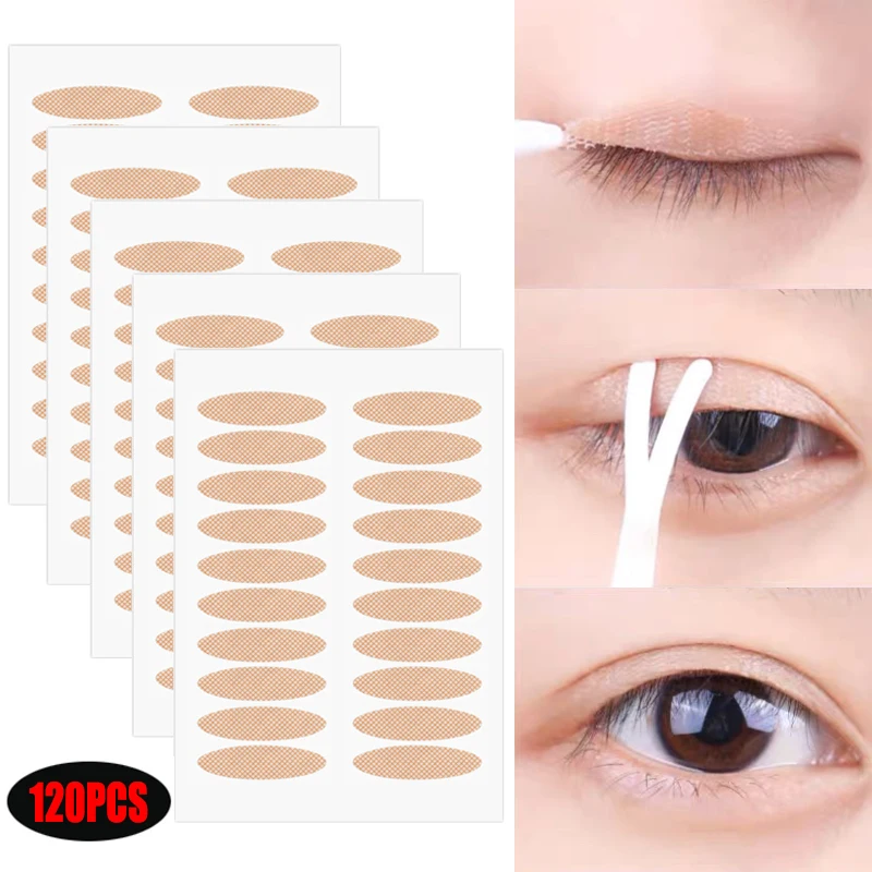 120 Stks/set Gaas Kant Mesh Olijf-Vormige Dubbele Ooglid Stickers Onzichtbare Dubbele Vouw Ooglid Shadow Tape Sticker Makeup Tools