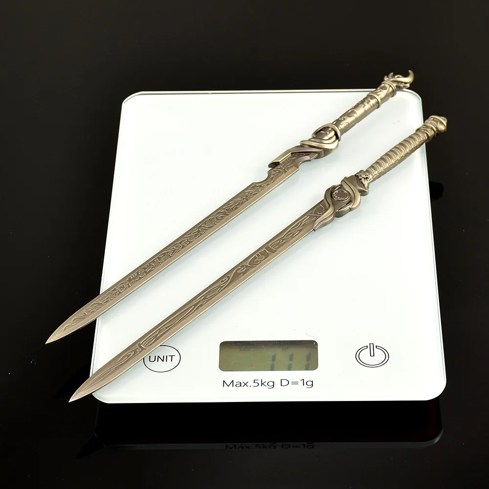 26 cm/10.24in Koud Wapen Zwaard Anime Randapparatuur 2 stks/set Metalen Mannelijke En Vrouwelijke Zwaarden Wapen Set Collectible bureau Jongen Speelgoed Gift