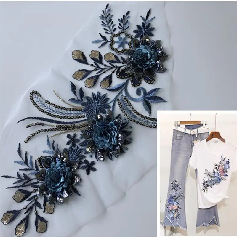 [NEW]DIY Embroidered Patches Big Floral Embroidery Patches Long String Flowers Clothes Iron On Patch Decor