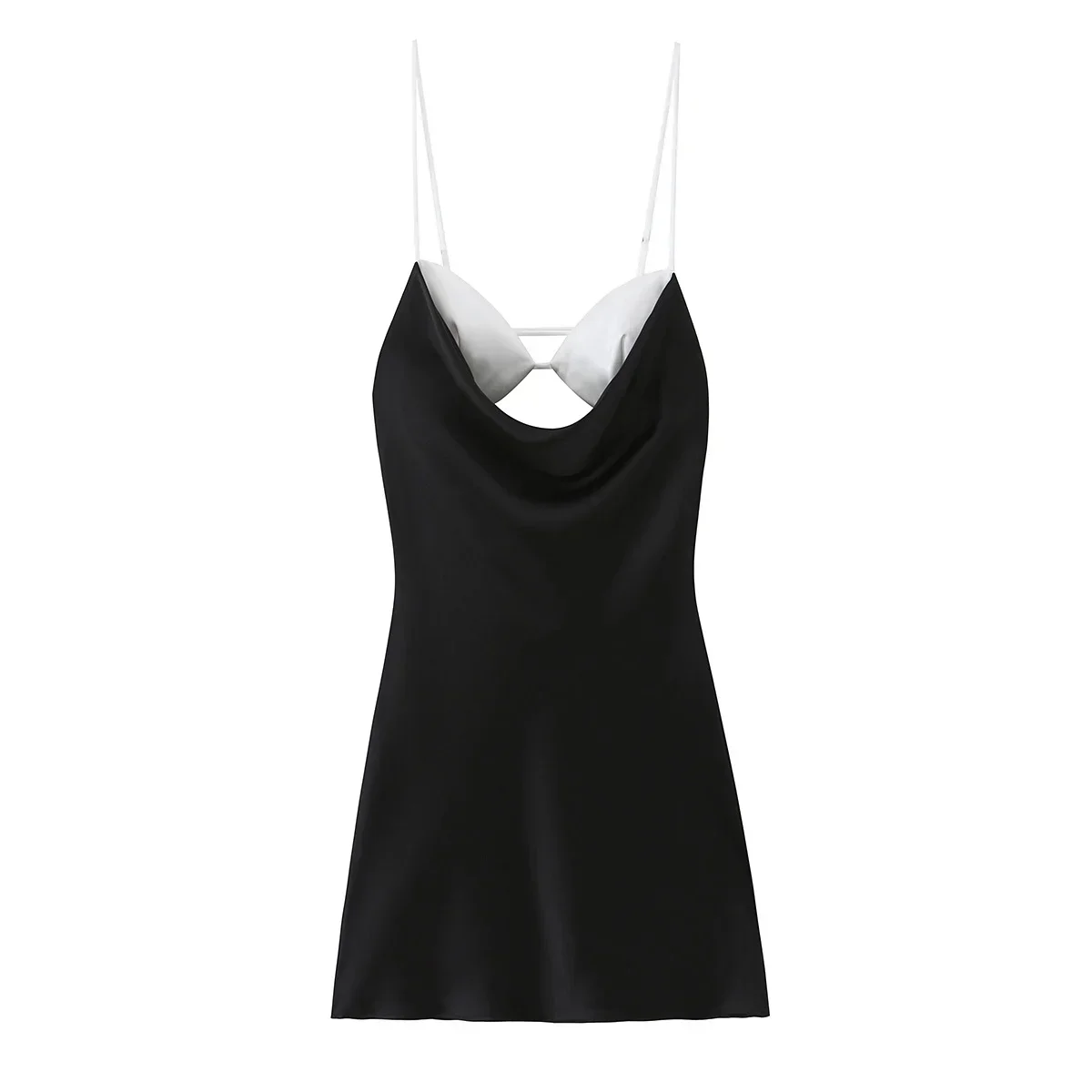 KONDALA Damen Sommer Schickes Satin-Minikleid Elegantes Kontrastierendes Ausschnitt-Trägerkleid Neu 2026 Modisches Dinner-Party Sexy Kleid – Detail 4