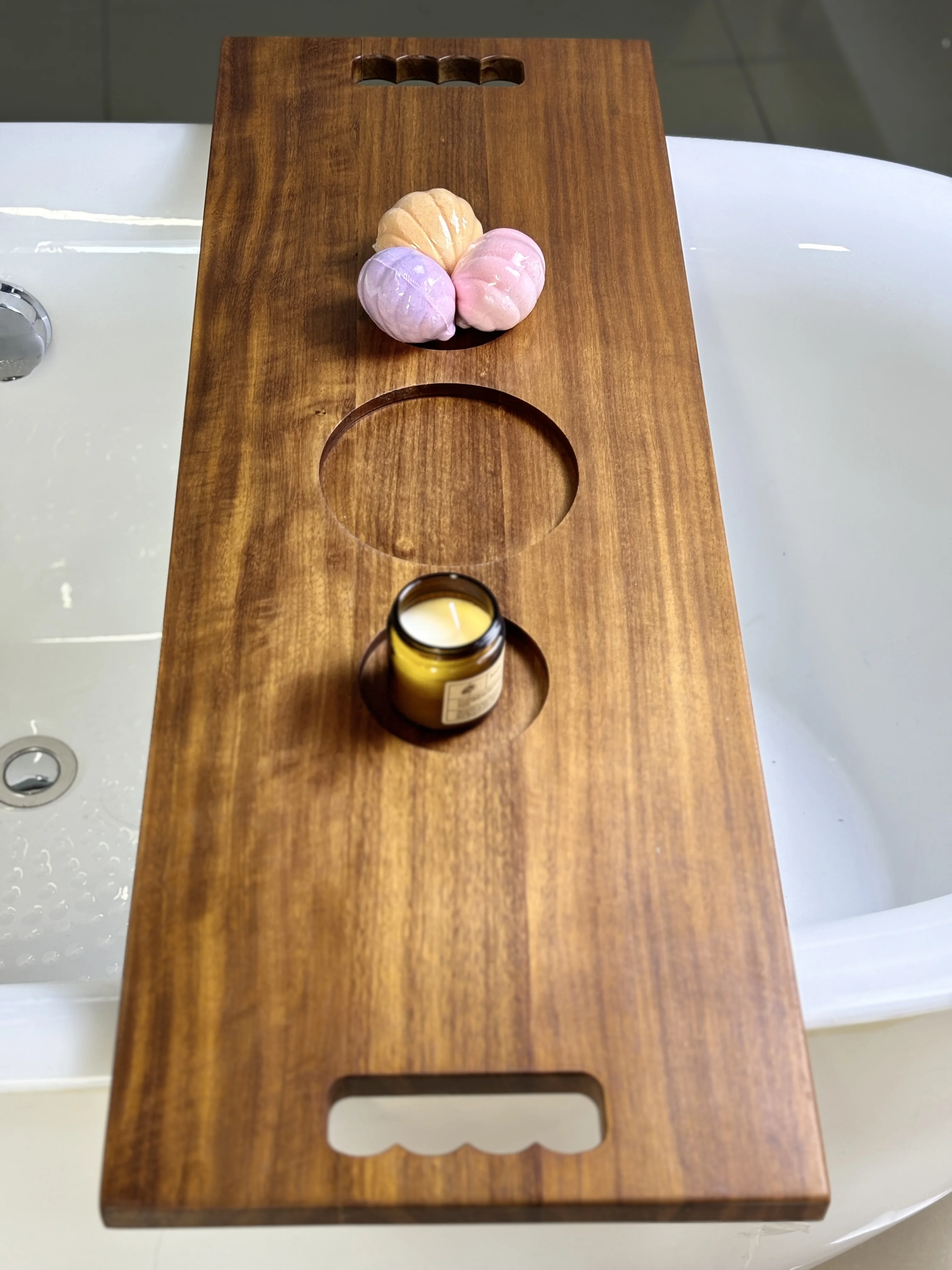 Bath Caddy Tray - Solid Wood Bathtub Tray with Soap