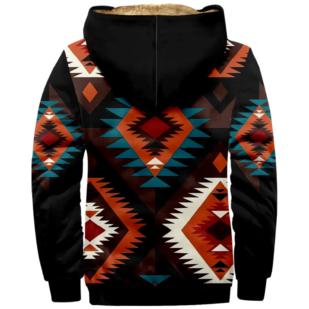 Traditionele Patroon Tribal Prints Grafische Vintage Hoodie Lange Mouw Sweatshirt Opstaande Kraag Jas Vrouwen Heren Winter Kleding