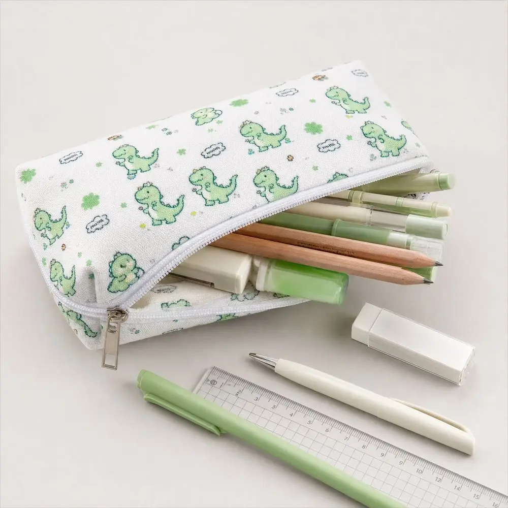 Dinosaur Pattern Dinosaur Pencil Case Metal Zipper Rectangular Shape Stationery Organizer Cute Style Large Capacity