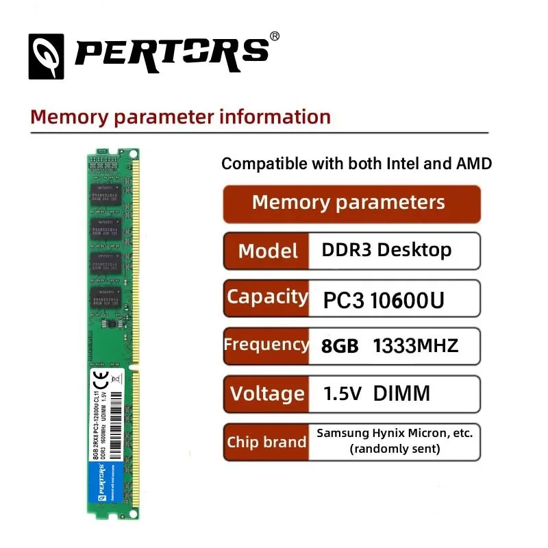 

Оперативная память Q-PERTORS DDR3 8 ГБ 1333 МГц PC3-10600 DIMM для настольных ПК, 240 контактов, 1,5 В, без ECC, 2RX8, совместима с Intel и AMD