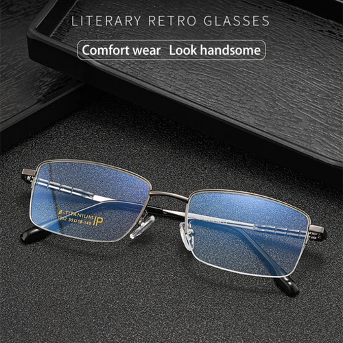Imagen 2 del producto Vicky-gafas de lectura de medio borde para hombre, gafas graduadas de negocios de titanio puro, diseño Simple de moda, Anti-luz azul, 1052