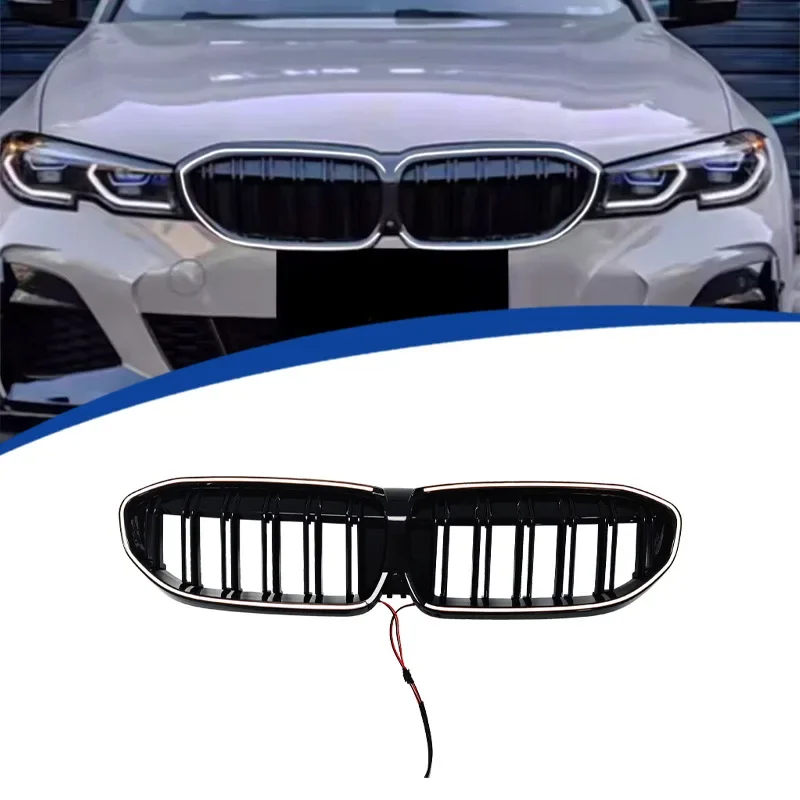 Suitable for 2019-2022 3 Series G20 with illuminated LED grille Front Racing Grille Grill Mask Cover Trims Front Hood Grills