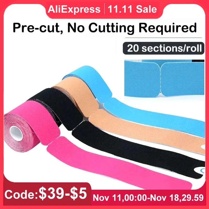 5cmX5m Pre Cut Kinesiology Tape Elastic Exercise Muscle Patch Type I Waterproof and Breathable Sports Fitness Intramuscular Tape