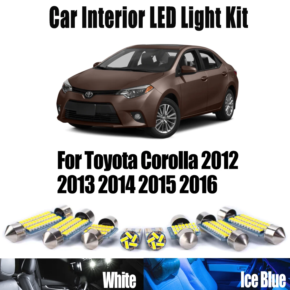 

9Pcs Canbus LED Interior License Plate Dome Map Reading Trunk Light Kit For Toyota Corolla 2012 2013 2014 2015 2016 Car Bulbs