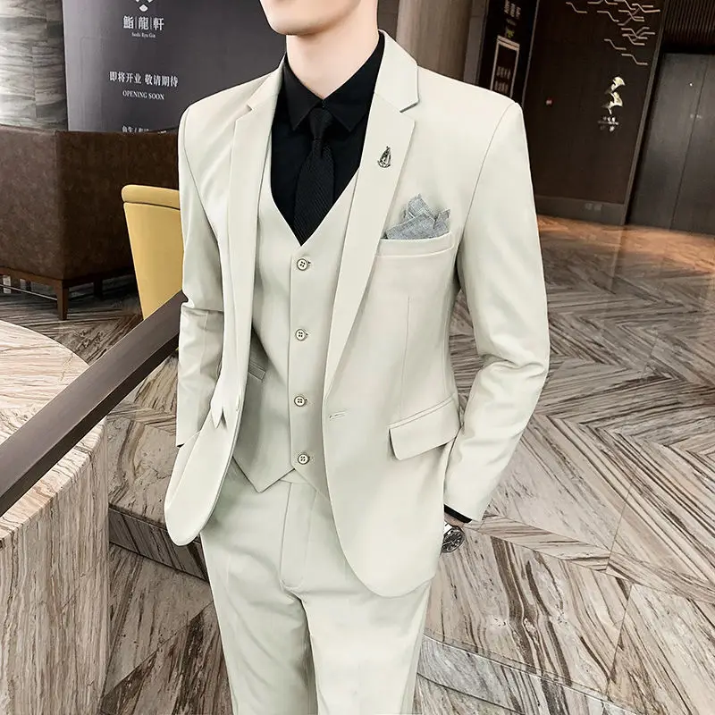 

ZX413Men's suit Korean style slim casual three-piece suit handsome young wedding dress spring and autumn coat trend