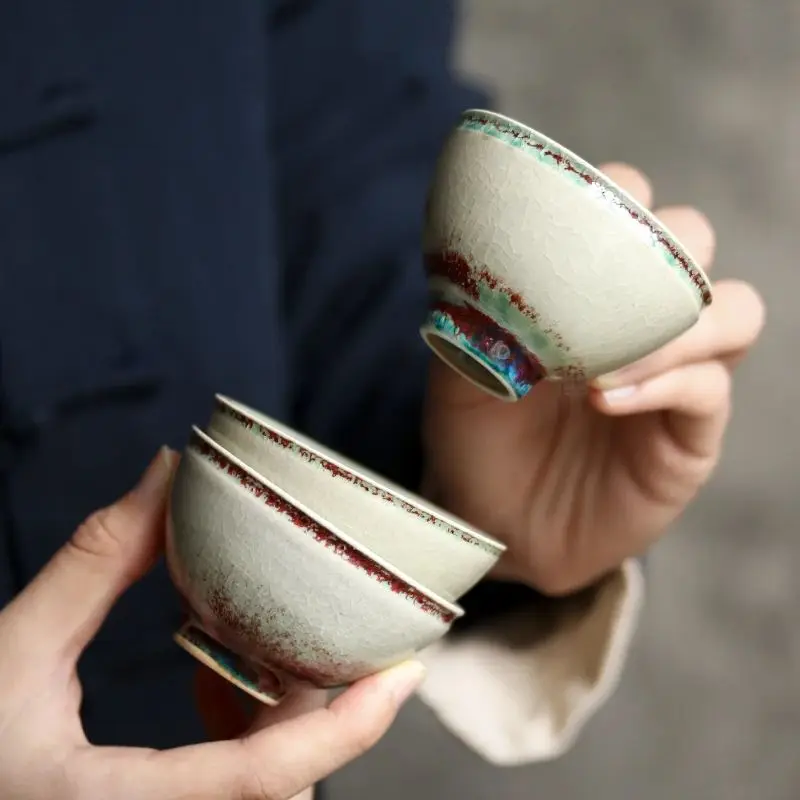 

JOTO Comfortable Grip Elegant Design Variable kiln glaze color Handmade Ceramic Tea Cups XCBR0149