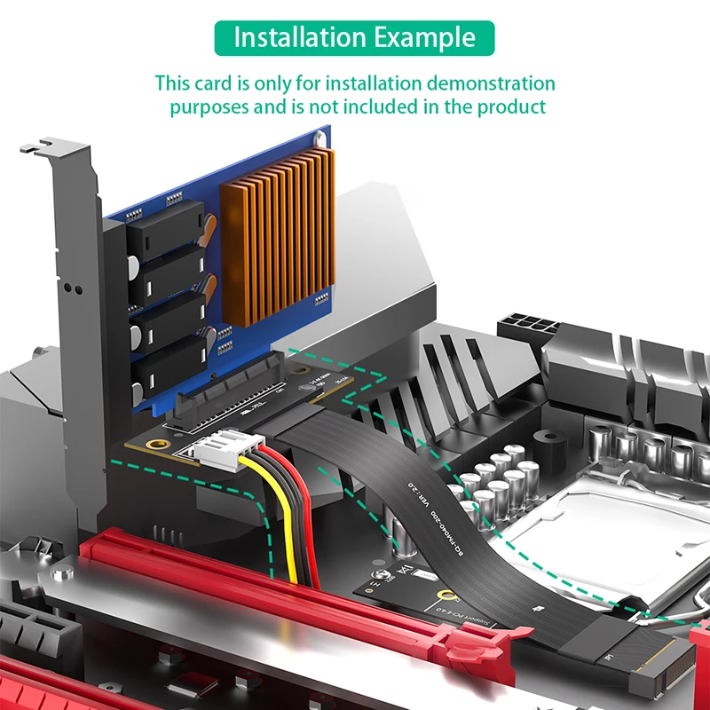 NEUES PCIE 4.0 X4 Riser-Kabel PCI Express 4.0 X4 90 Grad auf M.2 NVME-Verlängerungskabel PCI-E GEN4 20CM 4Pin Netzteil-Extender