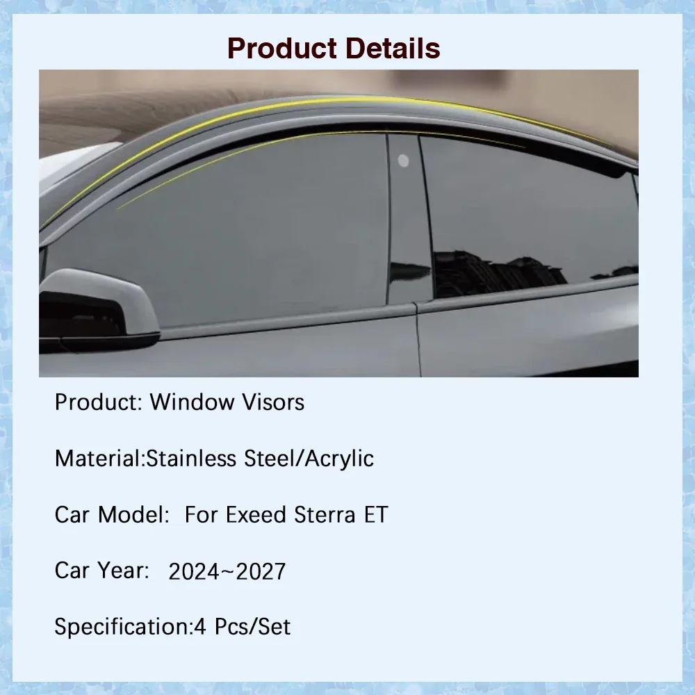 Car Window Visor For Exeed Sterra ET Exlantix ET 2024 2025 2026 2027 Waterproof Rain Guard Windshield Trim Cover Car Accessories