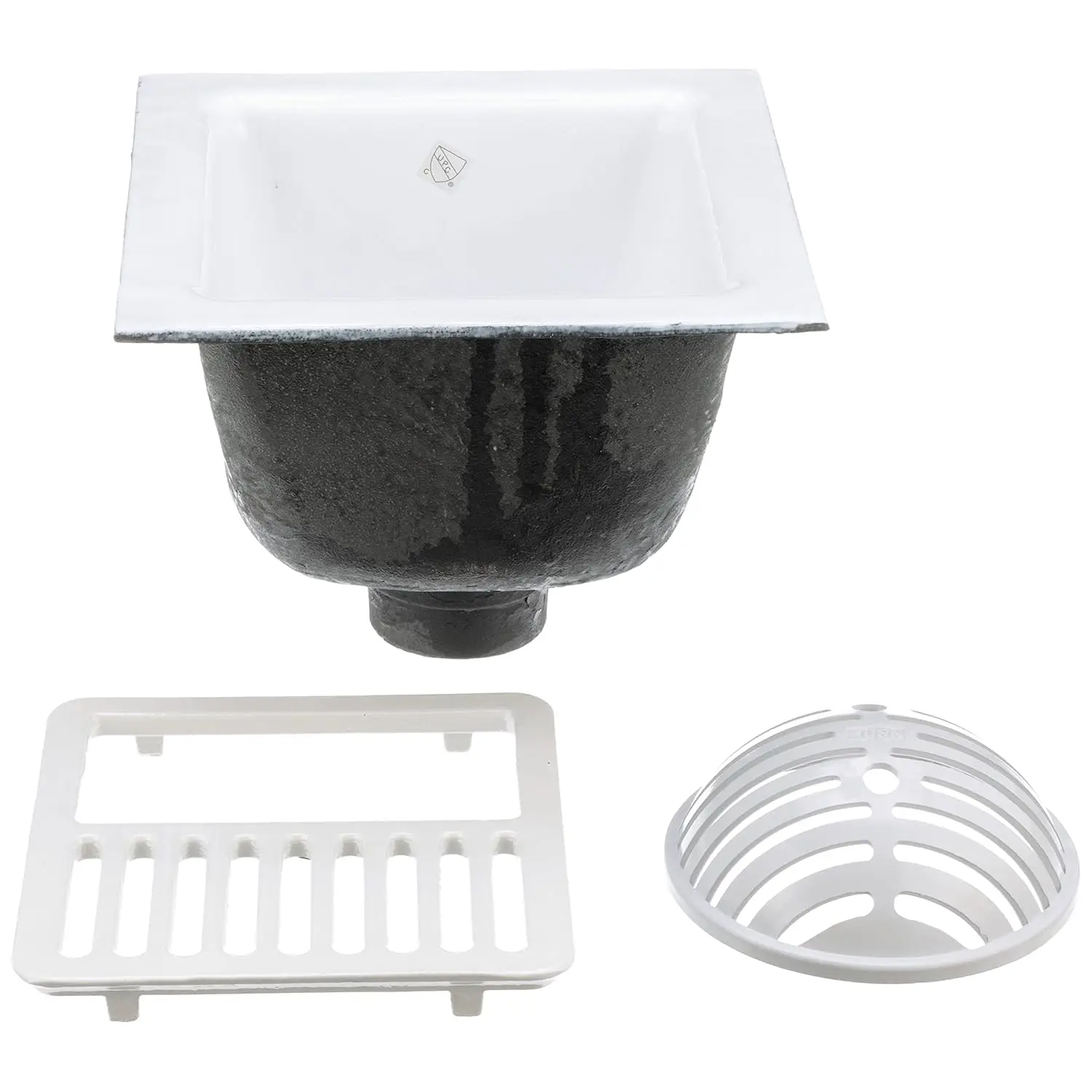 

FD2375-NH3-H FD2375 12"x12" Floor Sink Body & Dome Strainer, 6" Sump Depth, 3" No-Hub, with Half Grate