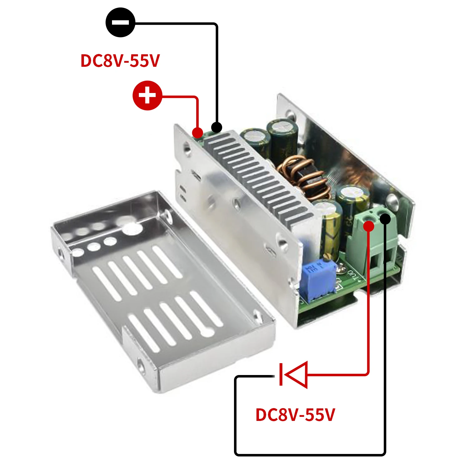 15A Dc Dc Adjustable Module 200W 8-55V Input 1-35V Output High Power DC Pressure Regulating Board with Aluminum Shell