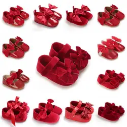 Spring and Autumn Girl Baby Shoes Classic Fashion Red Theme Cute Bow Princess Shoes Rubber Sole Anti slip Comfortable Walking Sh