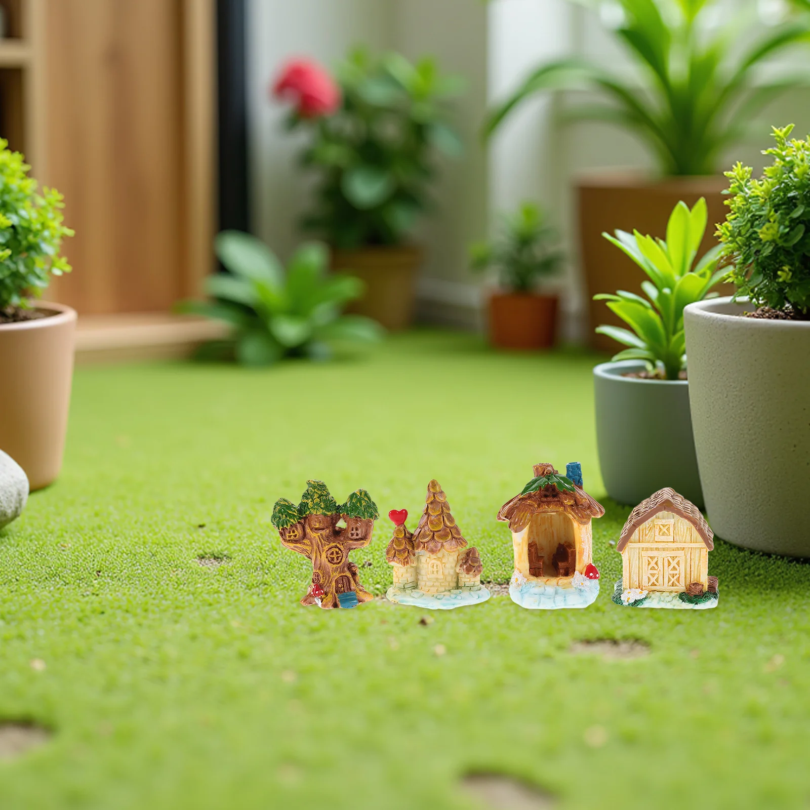 

8Pcs Miniature House Fairy Garden Micro Landscape Resin Treehouse Mini Resin Garden Outdoor Decorative Set Tiny House Figurines