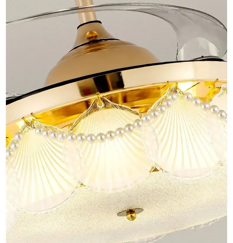 42"Invisible Ceiling Fan Chandelier Light Modern Crystal Ceiling Fan Lamp with Remote Control for Bedroom Living Room Gold Decor