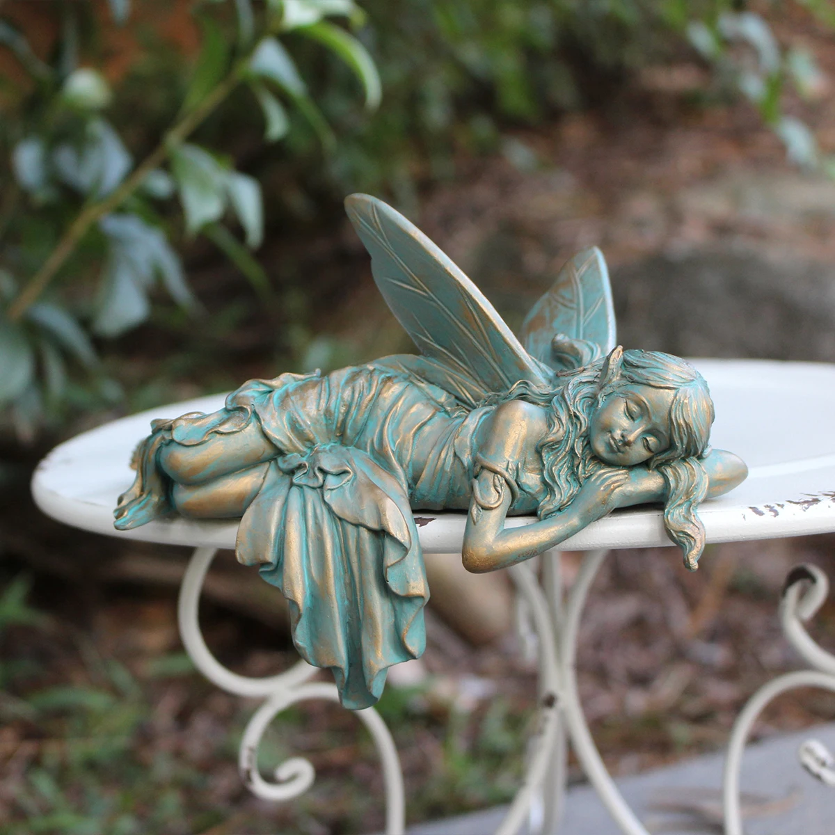 Kunstharz-Imitation Kupfer Schlafender Elf mit Flügeln, Geeignet für Schreibtisch, Innenhof, Rasen, Blumentopf, Valentinstagsgeschenk – Detail 2