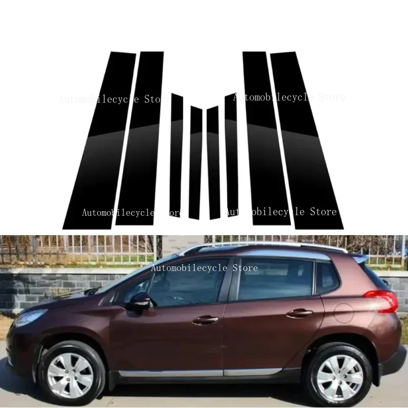 8PCS Glossy Black Pillar Posts Fit For Peugeot 2008 2014 2015 2016 2017 2018 2019Window Moulding B C Center Sticker Cover