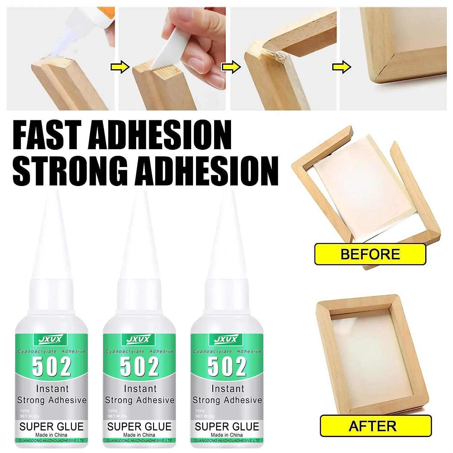 Jxvx 1-5Pcs 502 Hydroacrylate Quick-Drying Instant Strength Adhesive Metal Wood Rubber Leather Adhesive Strength Liquid Glue Tool