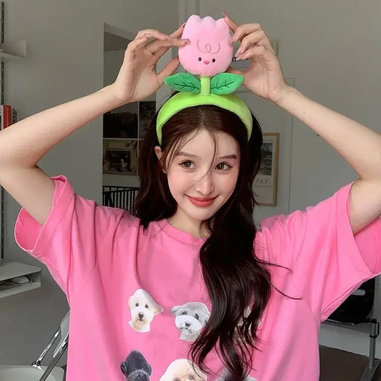 عصابة رأس لطيفة على شكل زهرة لغسل الوجه، عصابة رأس مضحكة للصور، مشبك شعر من القطيفة، إكسسوارات شعر كرتونية للفتيات للنساء #2