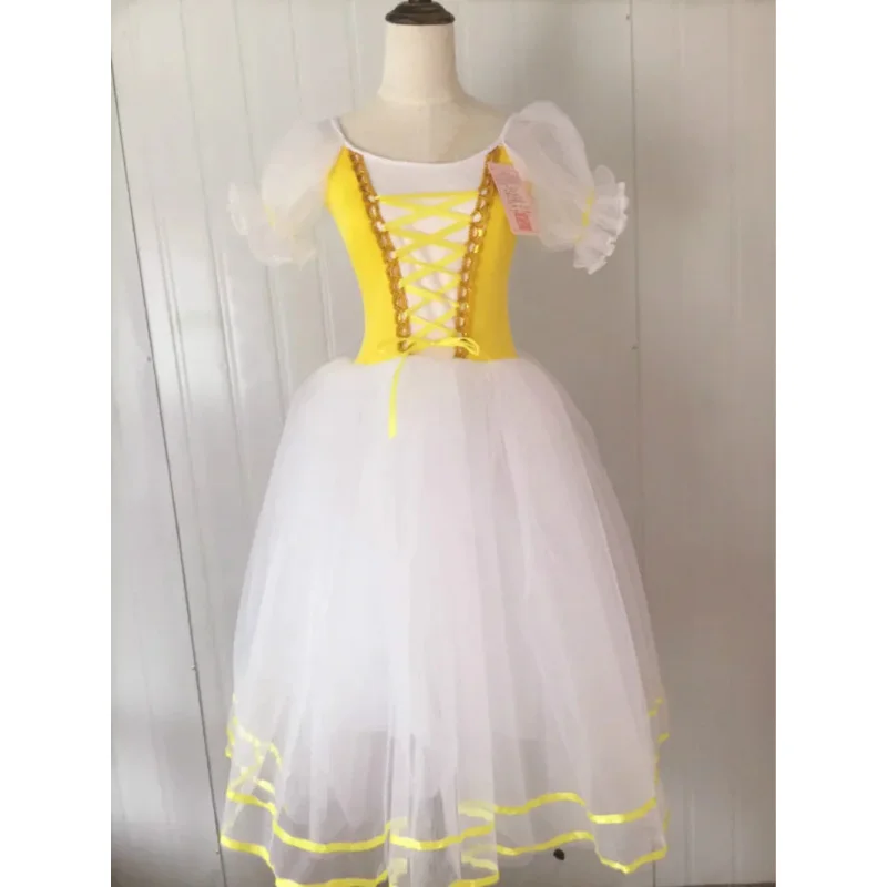 New Romantic tutu Giselle ballet costumes girls child velet long tulle dress skate ballerina dress puff sleeve chorus dress