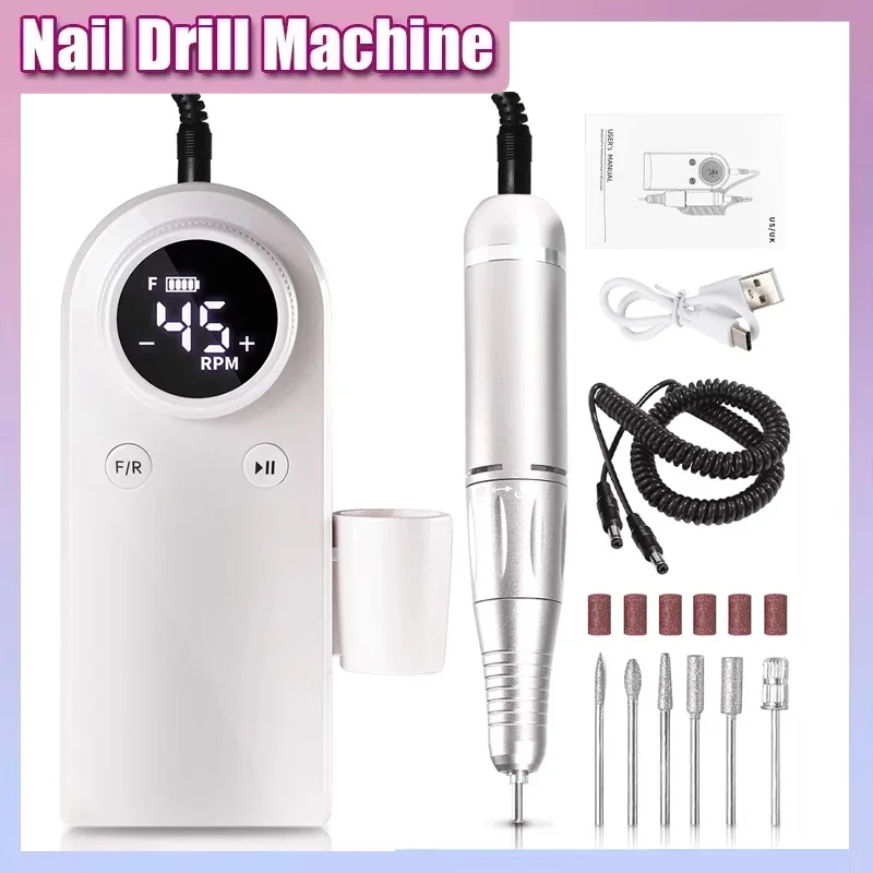

Professional Nail Drill 45000 RPM Rechargeable Electric Cordless Nail File for Acrylic Nails Gel Polishing Removing