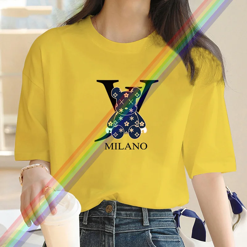 Ponadgabarytowa luksusowa marka niedźwiedź graficzna koszulka damska letnia koszulka na co dzień dla kobiet dziewczęca Streetwear koszulka z krótkim rękawem