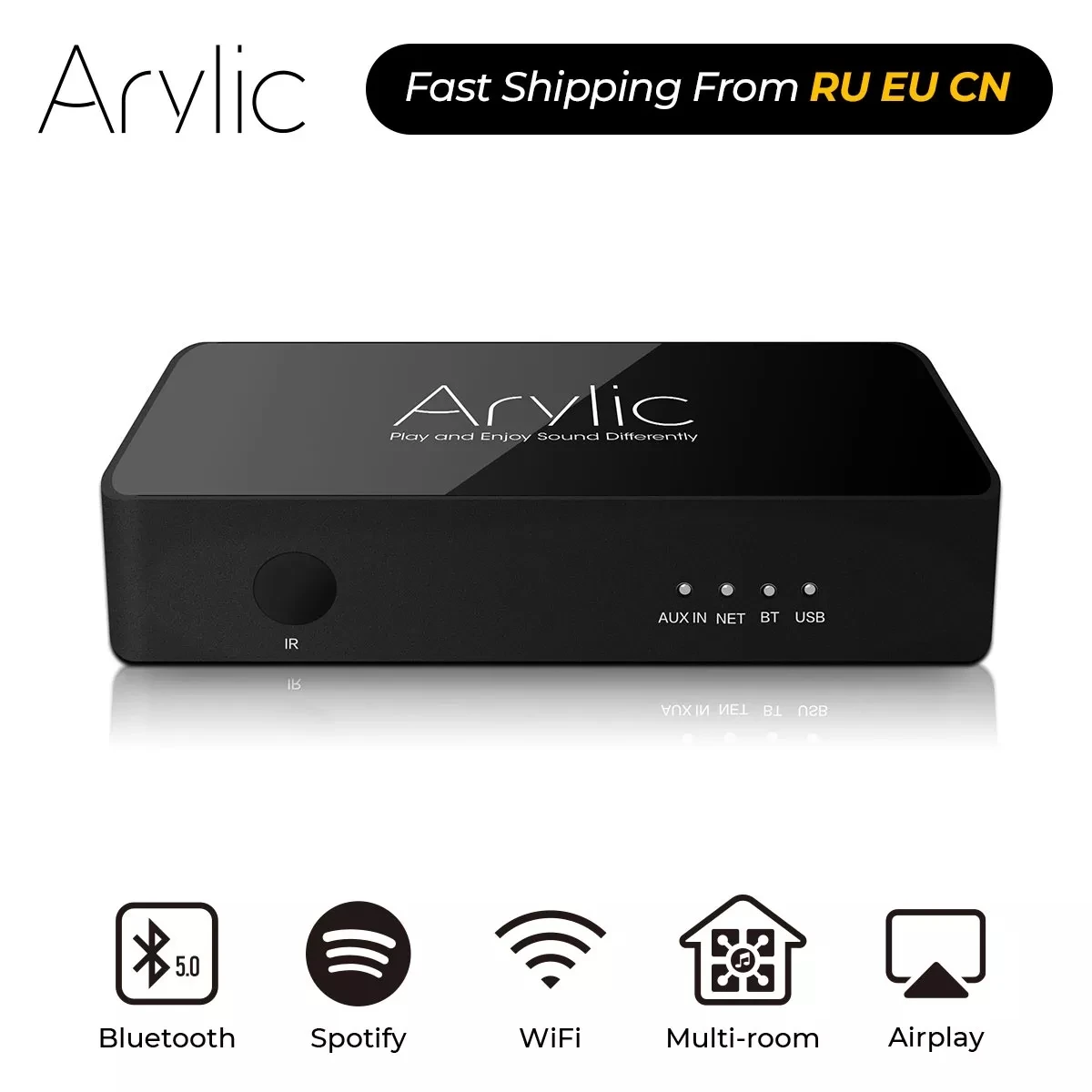 

Arylic S10 Wireless Music Streamer 3.5mm Jack Aux Bluetooth Audio Receiver for PC Audio Jack Adapter AUX Wireless for Multiroom