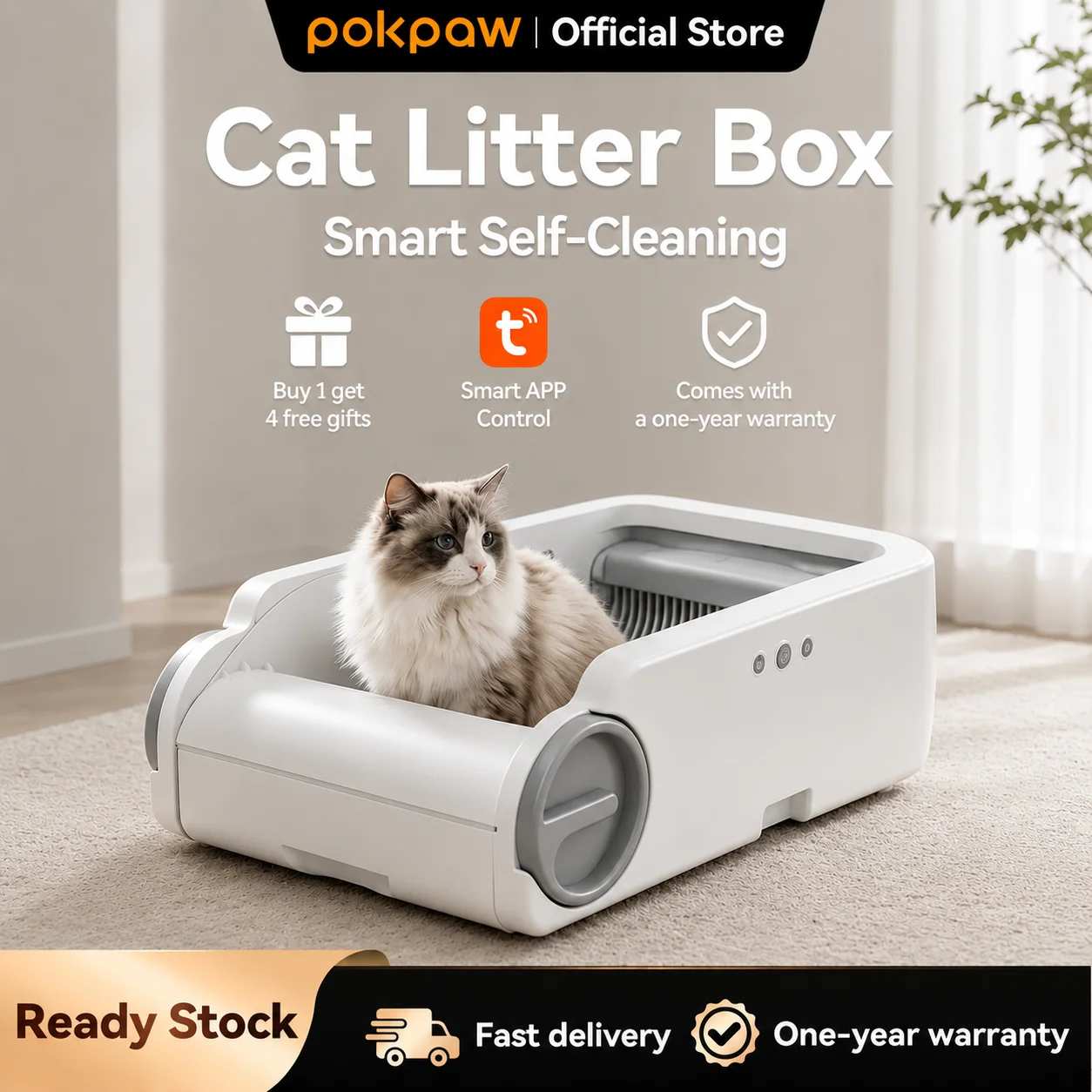 Pokpaw Offene Automatische Katzentoilette Intelligente Selbstreinigende Fernbedienung über App Katzentoilette Katzenklo Neue Elektrische Katzentoilette