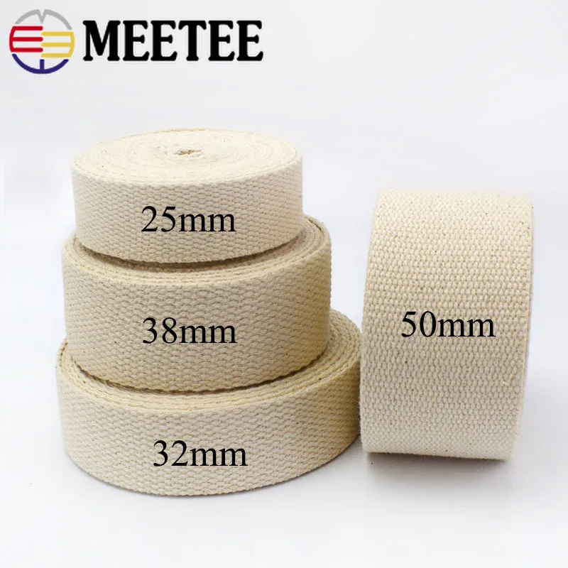 50Meters 15-50mm Beige Cotton Webbing Canvas Ribbon Bag Strap Backpack Belt Bias Binding Tape DIY Clothes Sewing Accessories