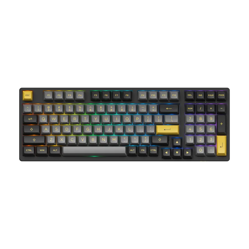 akko teclado para jogos sem fio hot swappable rgb usb tipo c bluetooth 50 24g 98 teclas preto dourado 3098b plus 01