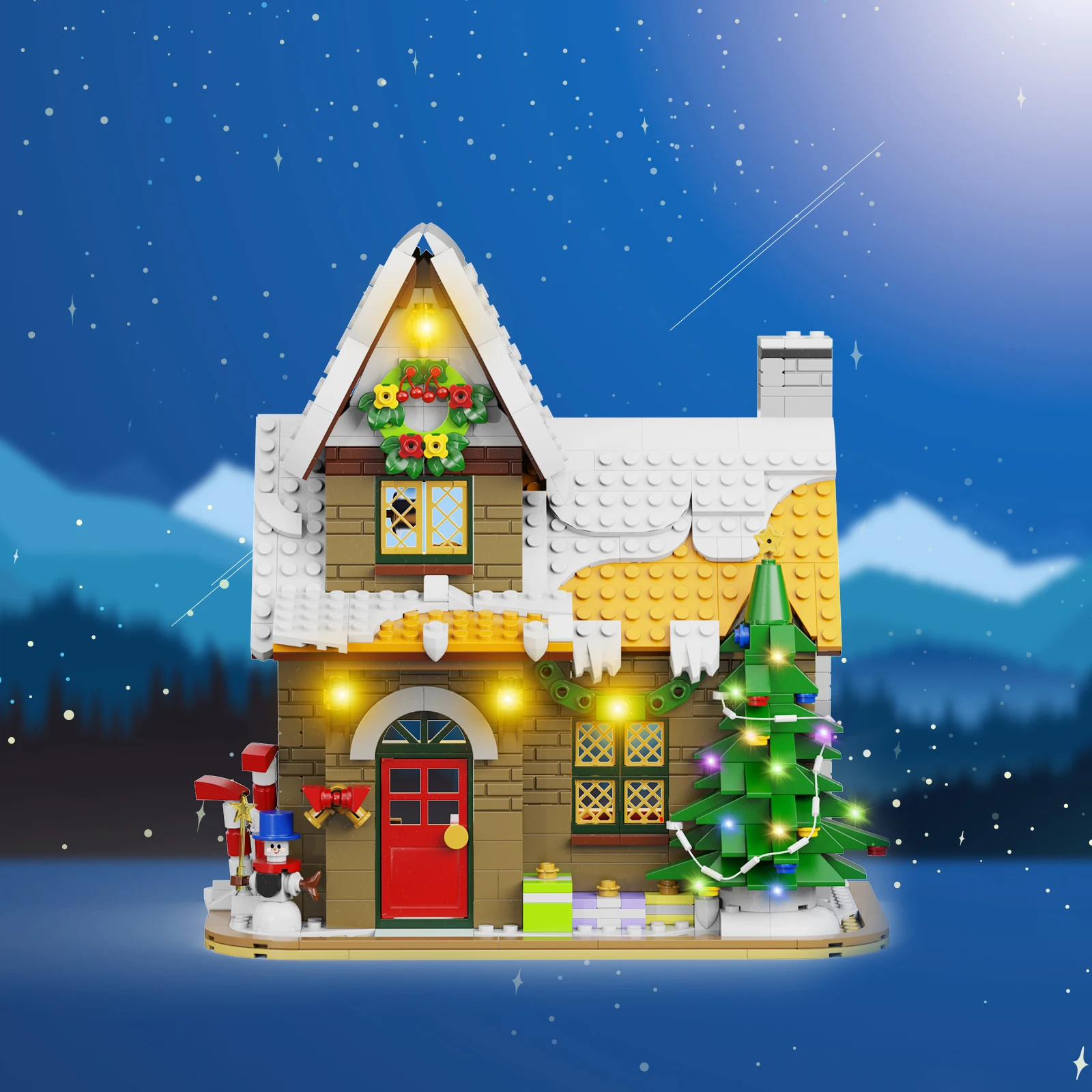 MOC Winter Snow House Building Block Set Christmas Scene Architecture with Light Model 1024 Pieces Bricks Toy for Kids Xmas Gift