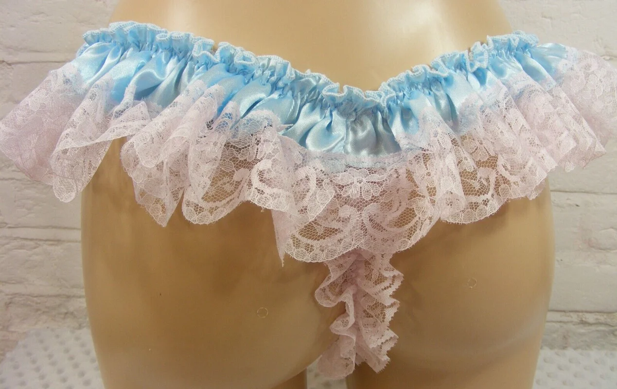 Adult Giant Baby Sexy Girl Blue Thin Satin Sissy Dress Lining Maid Thong Pink Lace Role-playing Gothic Customization