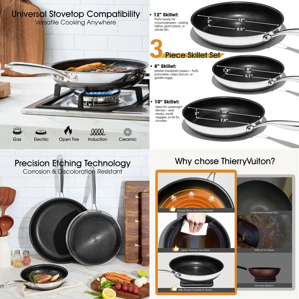 

12-титановая керамическая сковорода с антипригарным покрытием и крышкой, прохладная ручка, без PFAS/PTFE/PFOA, можно мыть в посудомоечной машине и в духовке, подходит для всех Cookto