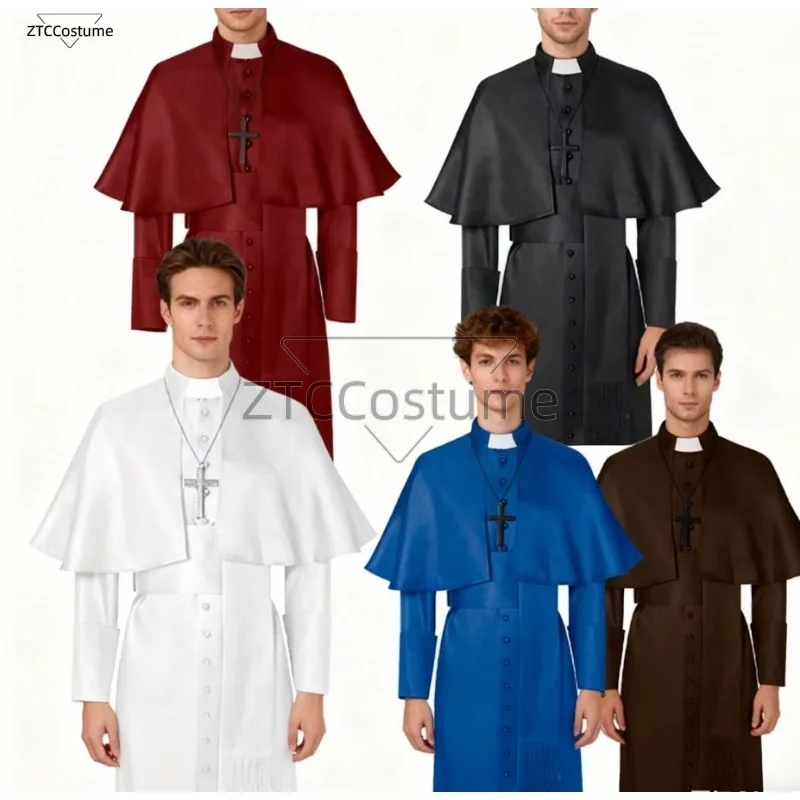 Roman Pope Uniform Medieval Priest Cosplay Costume Catholic Church Religious Soutane Pastor Mass Missionary Robe Clergy Cassock