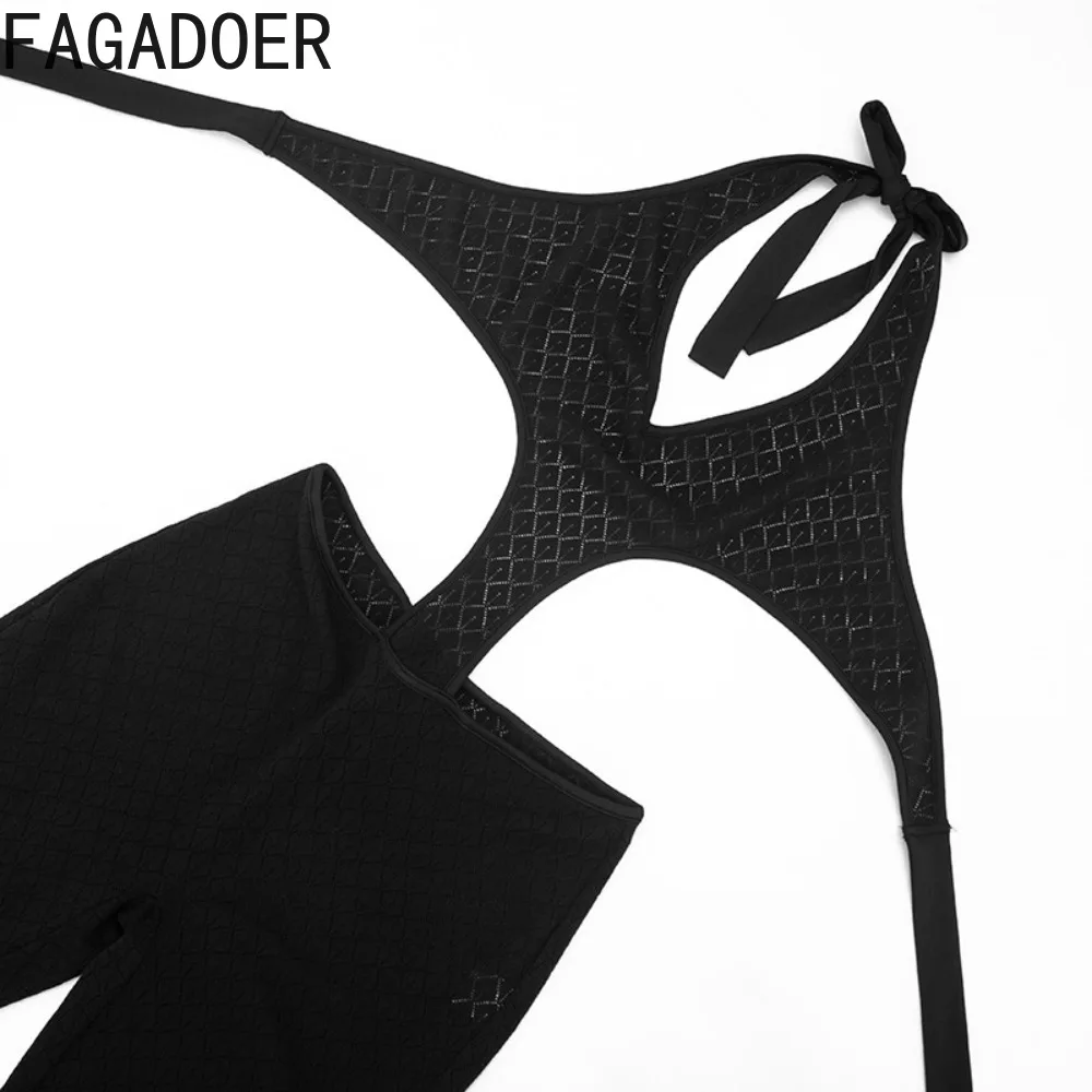 FAGADOER Sexy Lace Hollow-out Patchwork Bodycon Jumpsuits Woman Halter See Through Backless Rompers Female Streetwear Overalls - Image 6