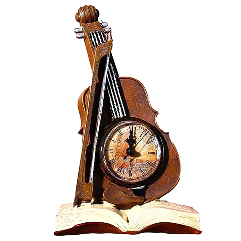 

F-T Aesthetic Digital Clock Miniature Violin Decoration, Vintage Violin Model, Desk Clocks For Desk Decoration, Craft Red Durabl