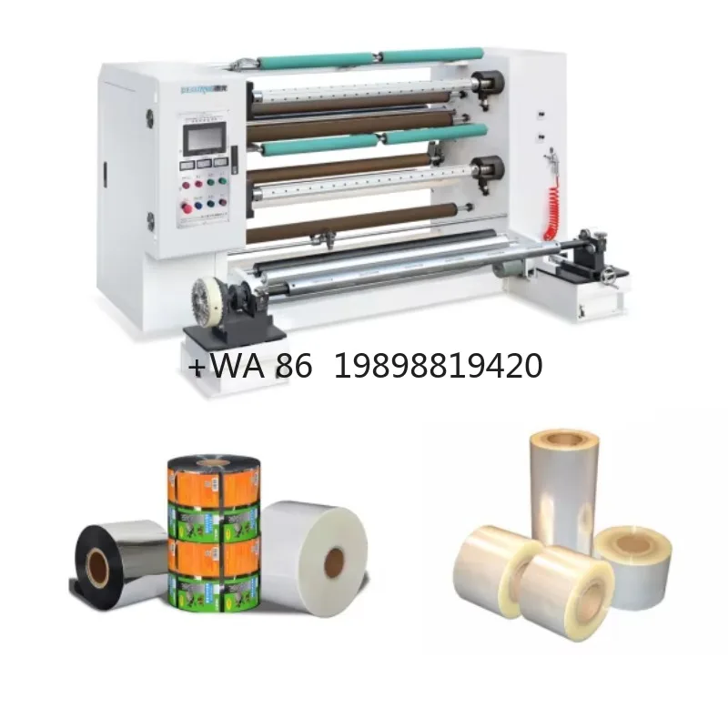 Máquina rebobinadora de película plástica y corte de papel