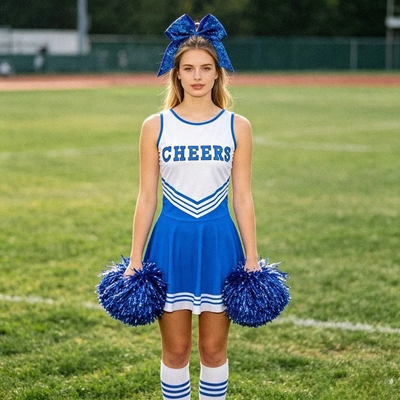 Cheerleading Costume 4-piece Set with Bow Tie Dress Suitable for School Stage Performances and Competition Costumes