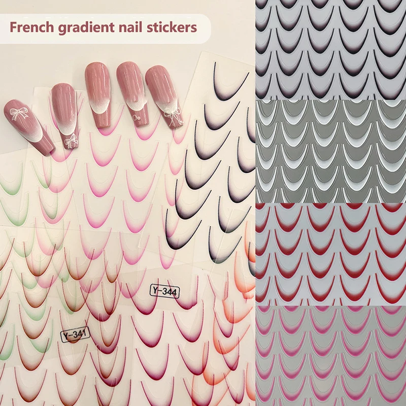 

1 Sheet 3D Gradient French Line Nail Stickers Stripe Lines Sliders Nail Accessories Manicure Moon Shape Design