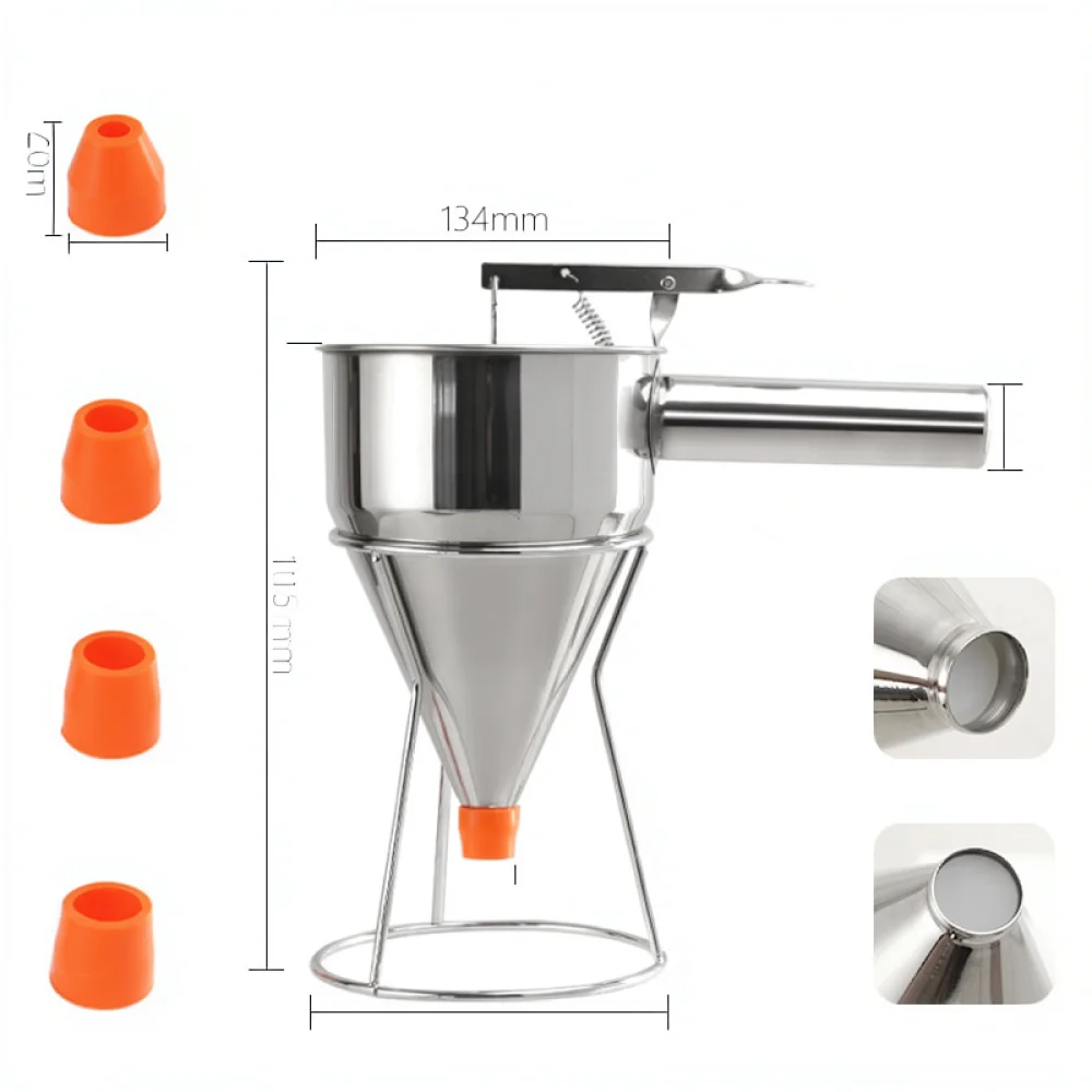 Kitchen Baking Stainless Steel Batter Dispenser With Stand Takoyaki Waffle Crepe Making Tool Accurate Sauce Liquid Funnel