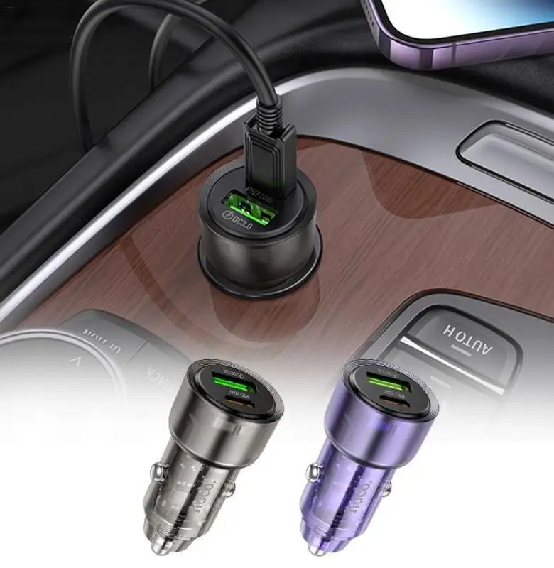 

Type C Car Charger Dual Port Car USB Charger Quick Charge Cigarette Lighter For Smartphones Tablets Road Trip Essentials For Car