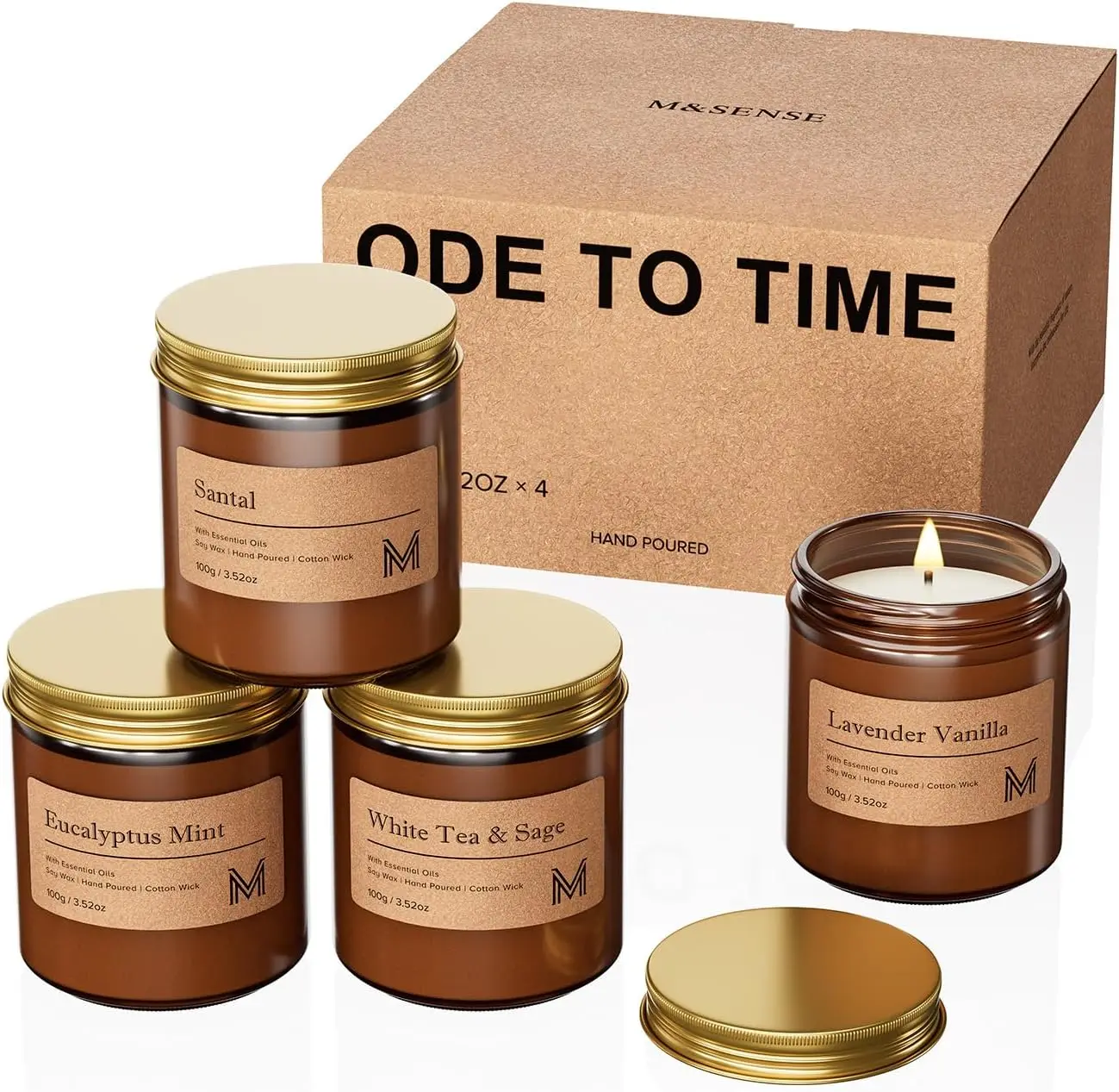 

4 Pack Christmas Candle Gift Set, Aromatherapy Soy Wax Candles for Men & Women, Long Lasting Scented Amber Jar Holiday Candles