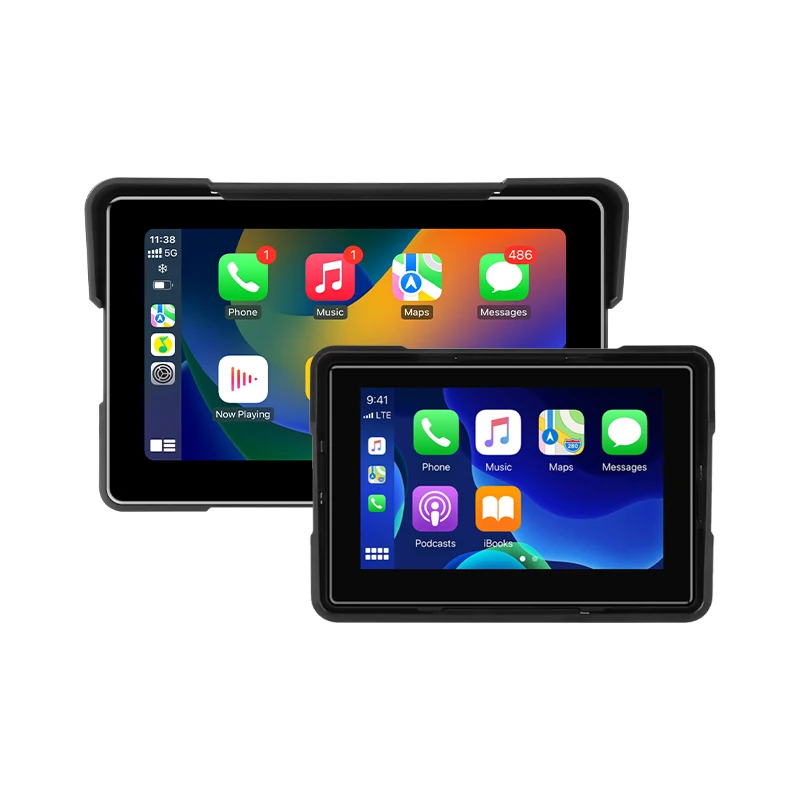 Srnubi Tragbares 5-Zoll-7-Zoll-Motorrad-GPS-Navigationsgerät, kabelloses Carplay, Android Auto, IPX7, wasserdichtes LCD-Display, Moto-Monitor, Dual BT5.0