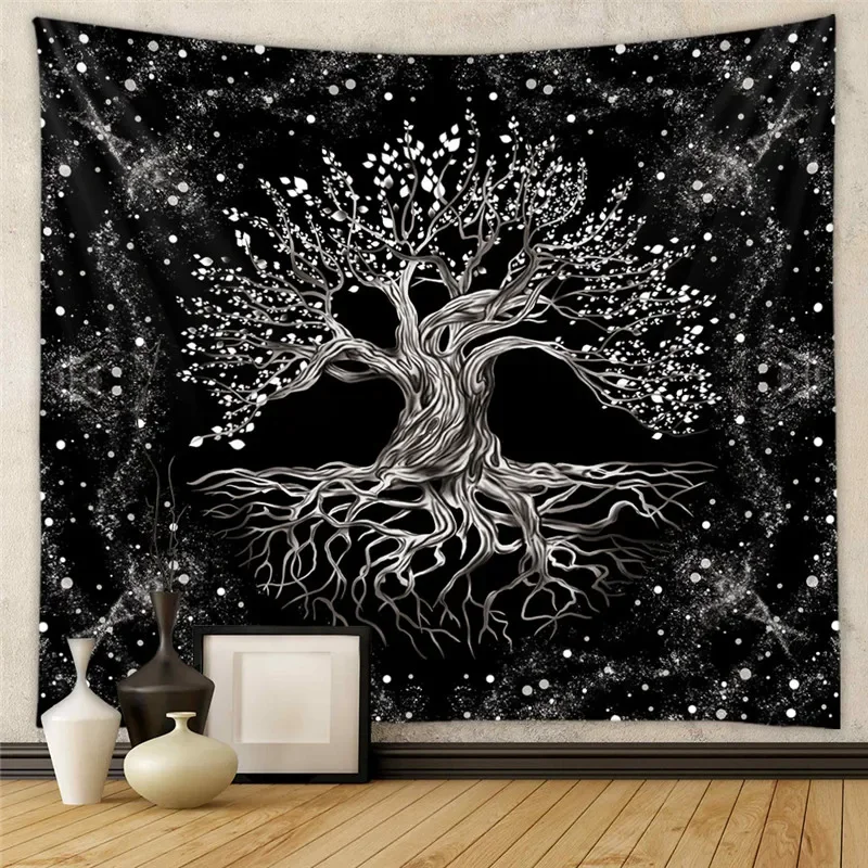 Black White Tree of Life Tapestry Wall Hanging Cloth Modern Bohemian Tapestries Home Decor Bedroom Wall Blanket