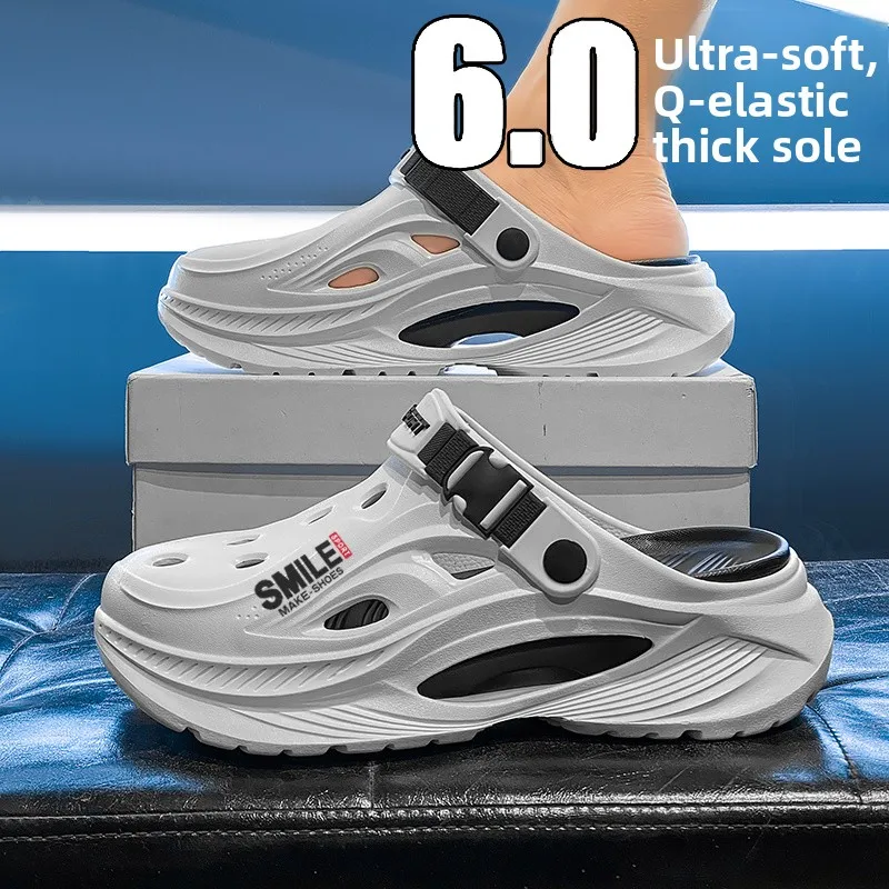 

Men's Summer Casual Thick Bottom Sandals Anti-Slip Driving Two-Way Youth Water Beach Shoes Comfortable Wear EVA Material