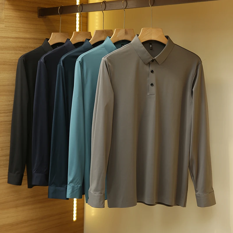 

Silky Smooth Busin Casual Long Sve irt Autumn New Sle Slim Fit Versatile Pure Color Hang Sensation Leisure Collar